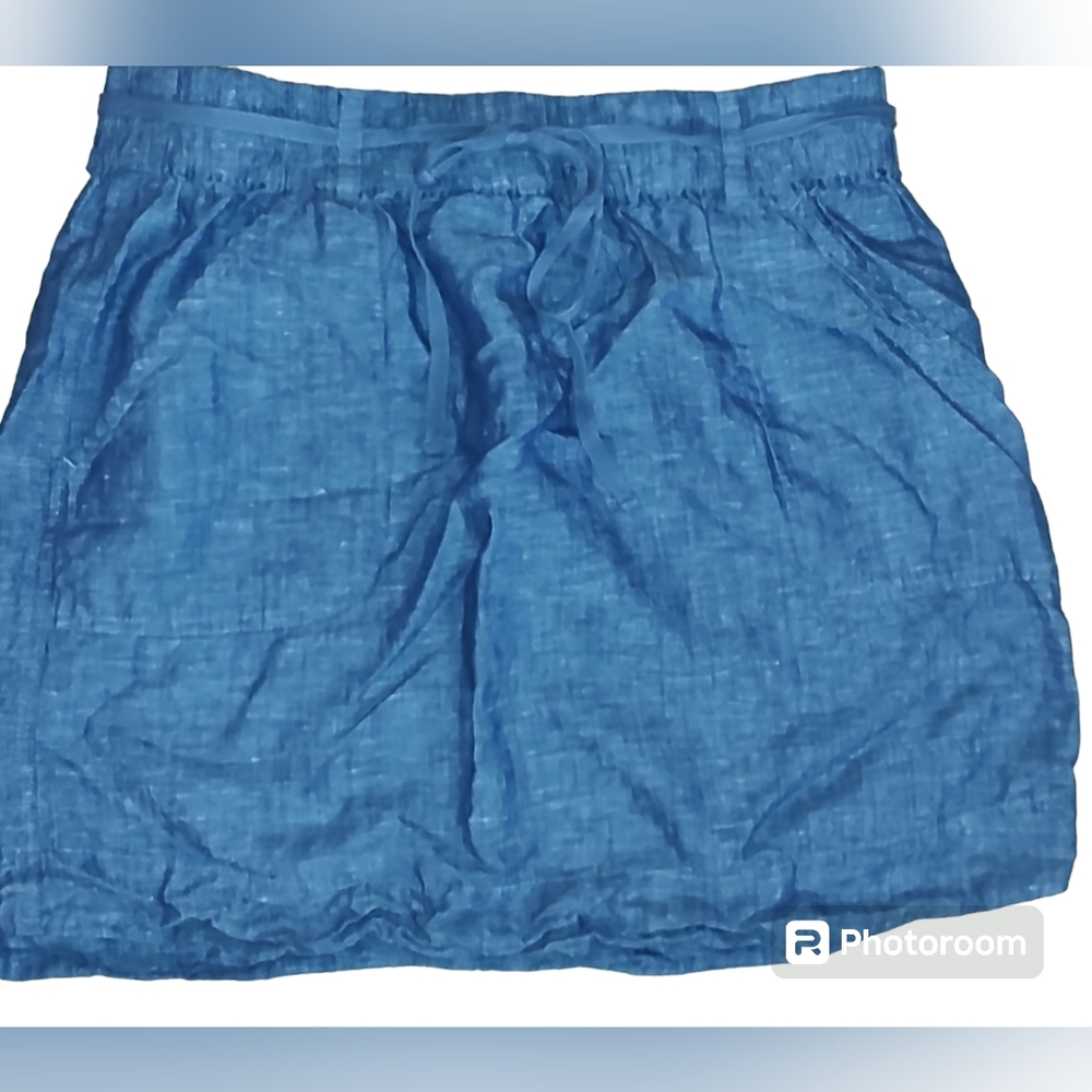 Loft Petites Women's Cotton/Linen Blend Drawing Waist Blue Mini Skirt Size MP